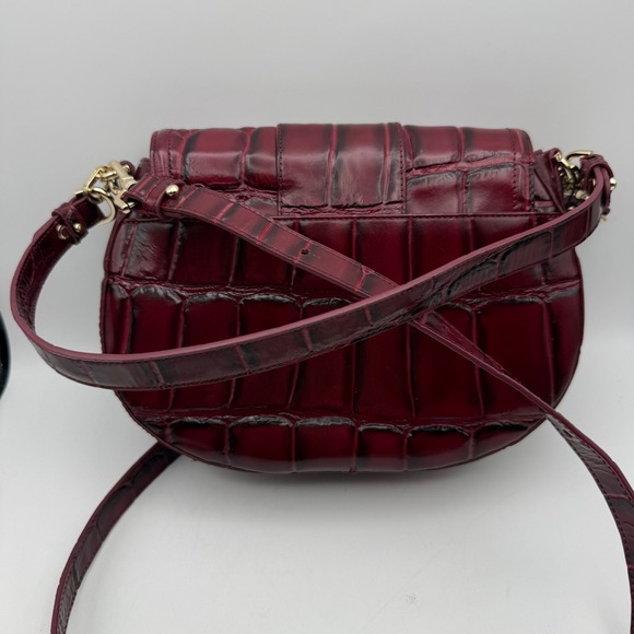 Brahmin Cynthia Merlot Nerina Burgundy Croc Embossed Leather Crossbody Bag - Picture 3 of 14